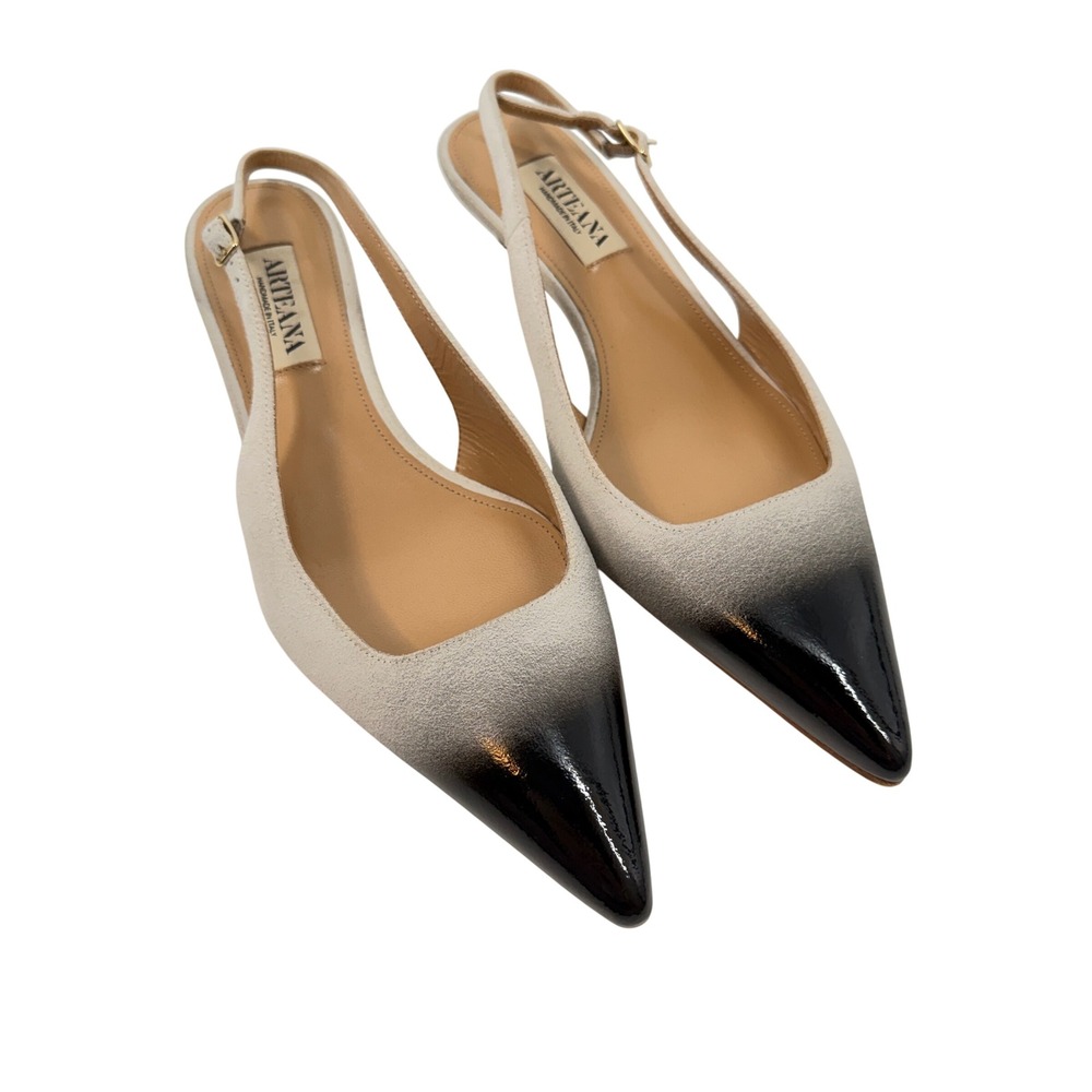 Arteana Handmade Italy Ombre Suede Patent Leather Slingback Kitten Heels 37.5